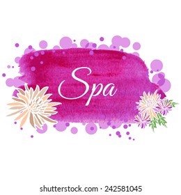 Illustration made using watercolors on spa salon with flowers for your decor