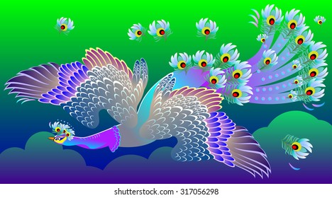Illustration of Magic blue bird, vector cartoon image.