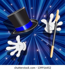 illustration, magic cylinder and magic stick on turn blue