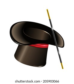 Illustration magic hat with wand isolated on white background - vector