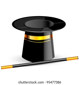 illustration of magic hat with magic wand on an isolated background