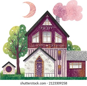 illustration the magic house where the fortune teller lives spring moon mystery and riddle