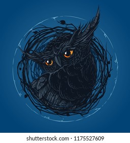 Ilustração de coruja mágica no ninho