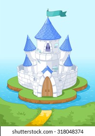 Illustration of magic princess castle on the island