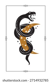Ilustración de serpiente mágica con media luna aislada sobre fondo blanco