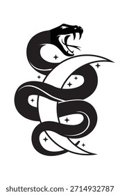 illustration of magic snake with crescent isolated on white background