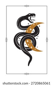 ilustração de cobra mágica com crescente isolado no fundo branco