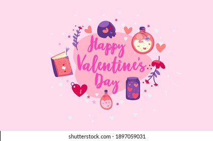 Illustration with magic symbol for love invitation. Valentines day banner.