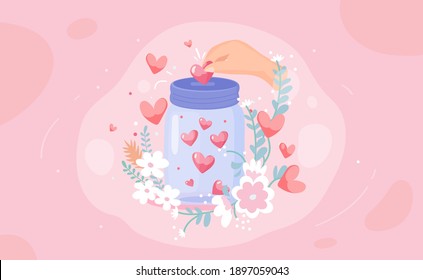 Illustration with magic symbol for love invitation. Valentines day banner.