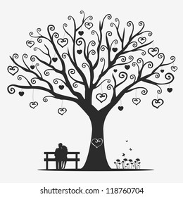 illustration magic tree with a pair of lovers