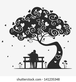 illustration magic tree with a pair of lovers