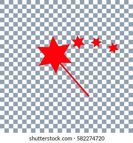 Illustration of magic wand icon on transparent background. Red icon