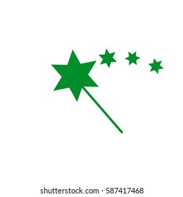 Illustration of magic wand icon on white background. Green icon