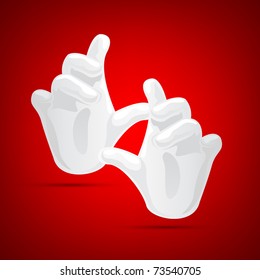 illustration of magical hand wearing gloves on abstract red background
