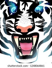 Illustration of a magical white tiger. Fantasy. Vector. Northern fairy animal.