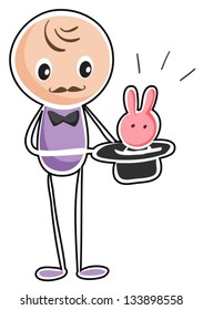 Illustration of a magician with a bunny on a white background