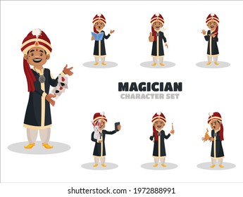 Illustration of magician character set on white background.