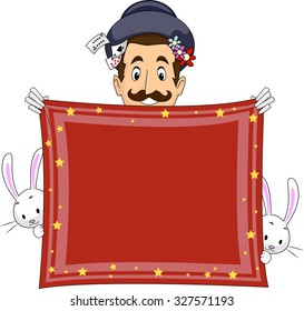 Illustration Of A Magician Holding A Banner Made From A Handkerchief