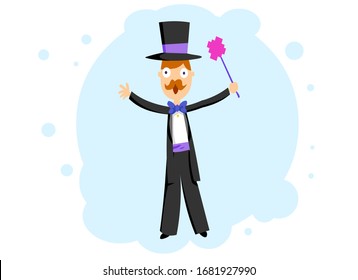 Illustration of a magician with a magic stick.