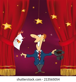 Illustration of a magician with a playing cards 