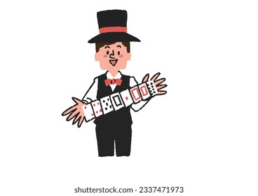  Illustration of a magician playing magic with playing cards