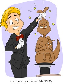 Illustration of a Magician Pulling a Kangaroo Out of His Hat