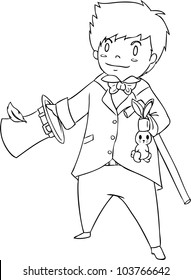 illustration the magician pulling a rabbit out of a hat
