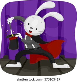 Illustration of a Magician Wearing a Bunny Mask Performing a Trick