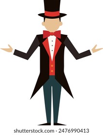 Illustration of a magician wearing a top hat and a tuxedo