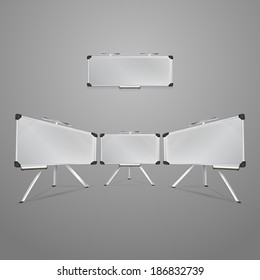 Illustration of magnetic boards. White magnetic boards. Four illustrations on gray.