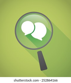 Illustration of a magnifier icon with a comic balloon