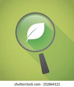 Illustration of a magnifier icon with a leaf
