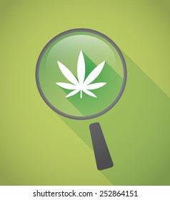 Illustration of a magnifier icon with a marijuana leaf