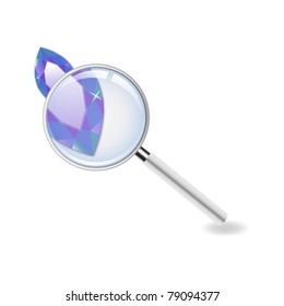 Illustration of magnifier vector revealing gemstone