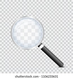 Illustration of a magnifying glass against a checkered background.