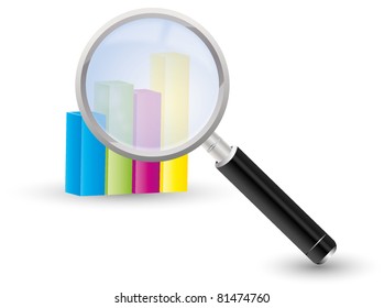 Illustration of a magnifying glass with a business chart