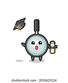 Illustration of magnifying glass cartoon throwing the hat at graduation , cute style design for t shirt, sticker, logo element