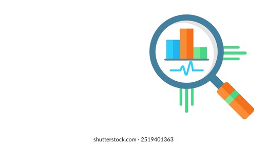 Ilustração de lupa com gráfico de estatísticas matemáticas com espaço para texto em estilo profissional no fundo branco
