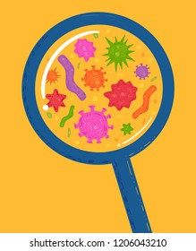 Illustration of a Magnifying Glass Over Different Micro Organisms