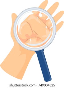 Illustration of a Magnifying Glass Over a Hand, Showing a Germ Free Hand