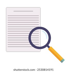 Illustration of magnifying glass with paper on white background