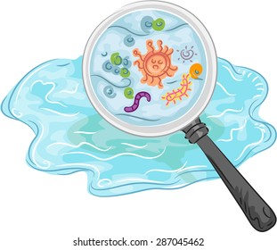 Illustration of a Magnifying Glass Revealing Germs in the Water