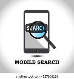Illustration of magnifying glass with search tab in a mobile device.
