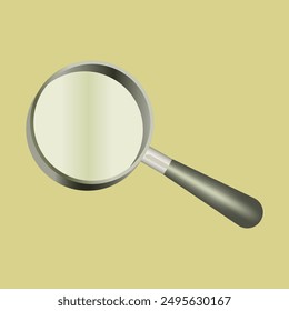 Illustration of a magnifying glass with a sleek grey handle and a silver-rimmed lens. Perfect symbol for research and discovery.