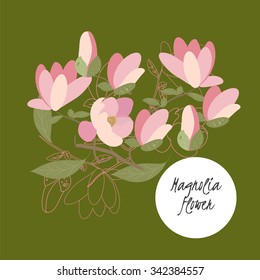 illustration magnolia flower / Spring magnolia flower / Greeting card magnolia / Summer composition magnolia / Spring magnolia flower / Garden magnolia flower