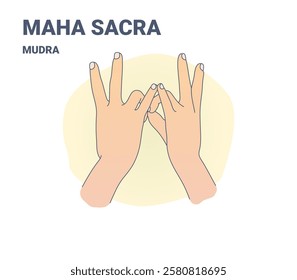 Illustration of Maha Sacral Mudra, a symbolic hand gesture used in yoga, meditation, and energy healing. Represents emotional balance, creativity, and sacral chakra activation.