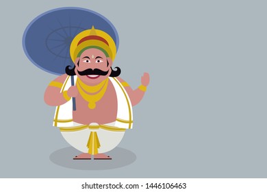 Illustration of Mahabali holding umbrella. Icon of Onam festival of Kerala