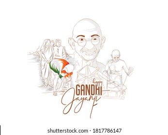 illustration of Mahatma Gandhi 2nd October Gandhi jayanti indian freedom fighter poster and banner