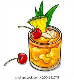 Illustration of the Mai Tai cocktail with ice and pineapple