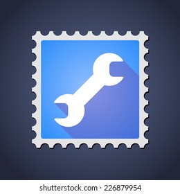 Illustration of a mail stamp icon with a monkey wrench